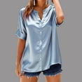 thumbnail image 4 of Oksale Satin Button Down Blouses for Women Dressy Business Short Sleeve Summer Tops Loose Casual V Neck Stretch Shirts Lightweight Outfits Light Blue L, 4 of 6
