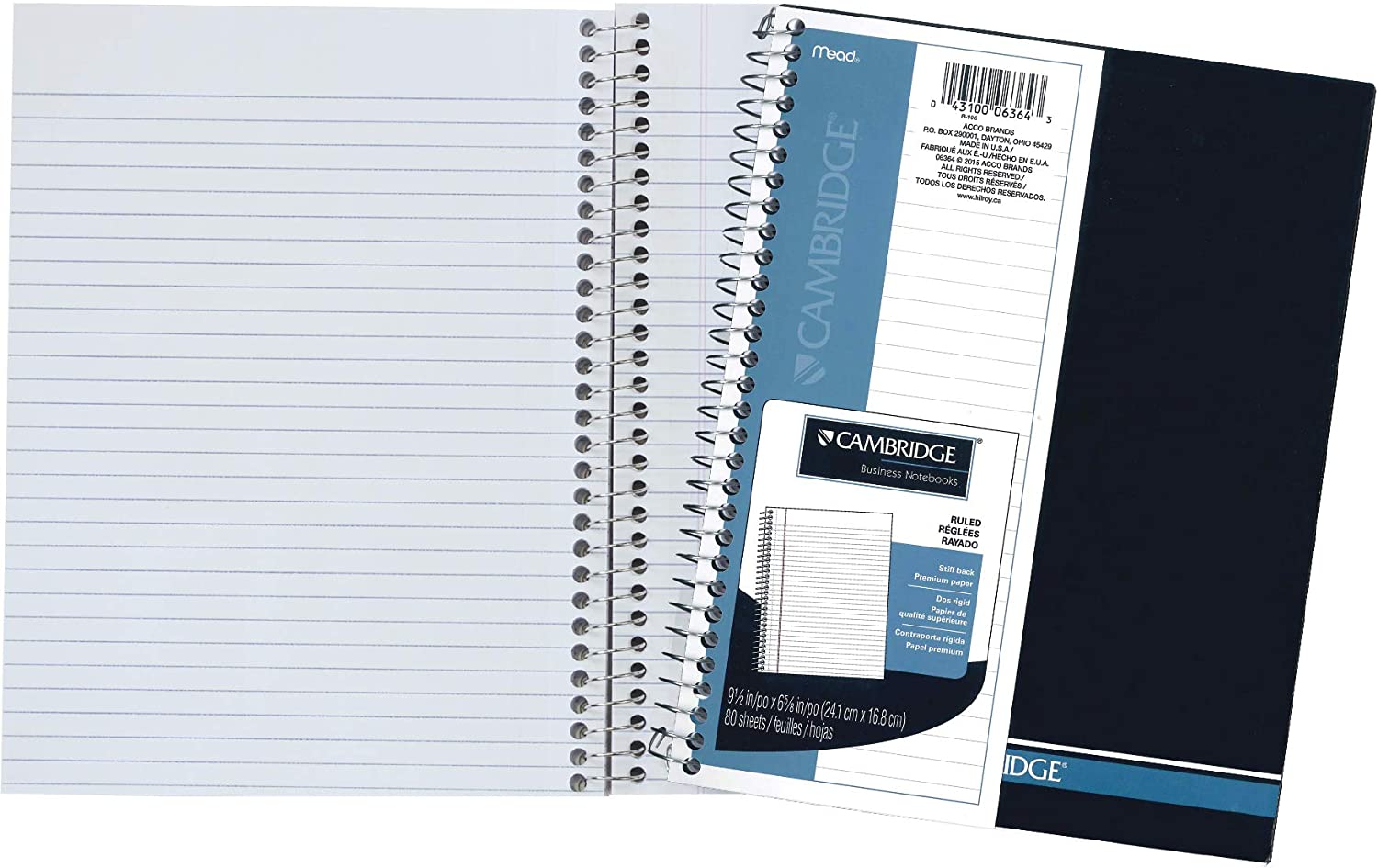 Cambridge Spiral Bound Business Notebook,91/2 x 65/8 inches,160 Pages