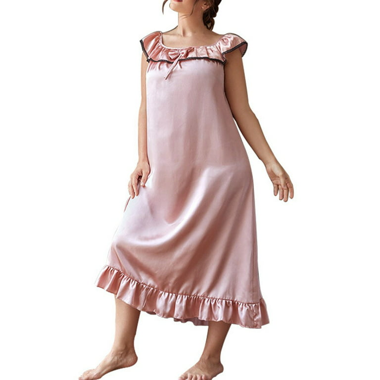 Fancy Women Lingerie Nightgown Sleepwear Night Dress Chemise Nighty Pink  2XL 