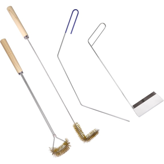 YRANZO 4 PCS Fryer Cleaning Tools with Deep Fryer Brass L-Shaped Brush, Deep Fryer Crumb Scoop, Deep Fryer Cleanout Rod, Long Handle Deep Basket Brush for Restaurants, Air Fryers, Deep Fat Fryers