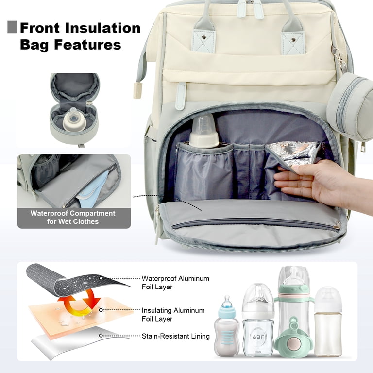 Stylish Gray and Cream Diaper Bag Amazon.com: KiddyCare Diaper Bag Backpack | Baby Diaper Bags  main image 3