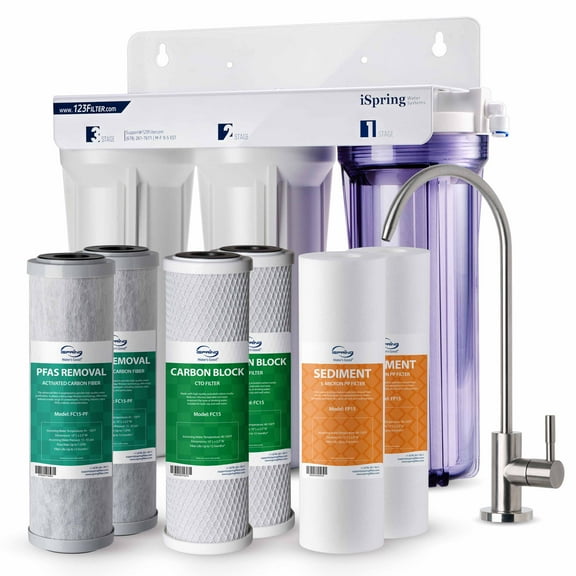 iSpring 3-Stage Under Sink Tankless Water Filtration System, SGS-Tested PFAS Reduction, NSF/ANSI Standards, Long-Lasting Durability, w/ Up to 1-Year Replacement Filter Set (Model: US31-PF)