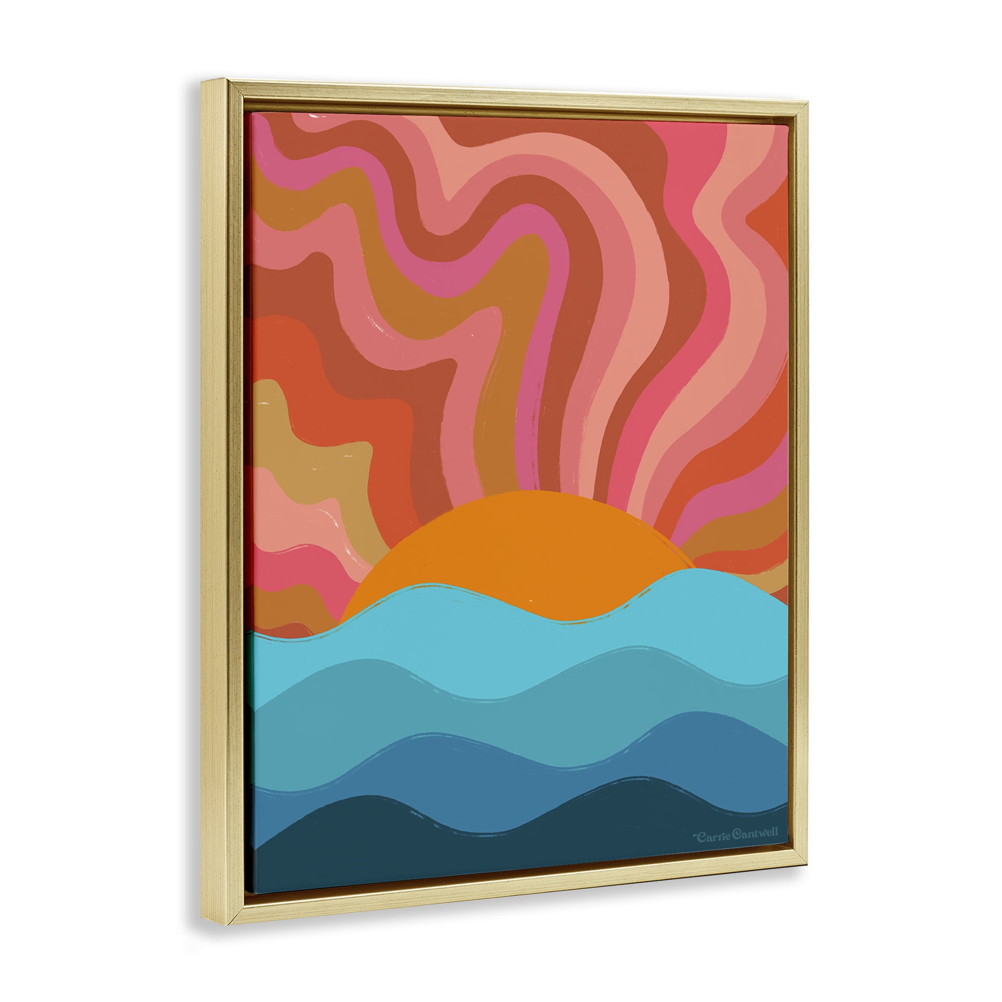 Stupell Industries Liquid Sunshine Funky Landscape Landscape Painting Gold Floater Framed Canvas Art Print Wall Art, 17 x 21
