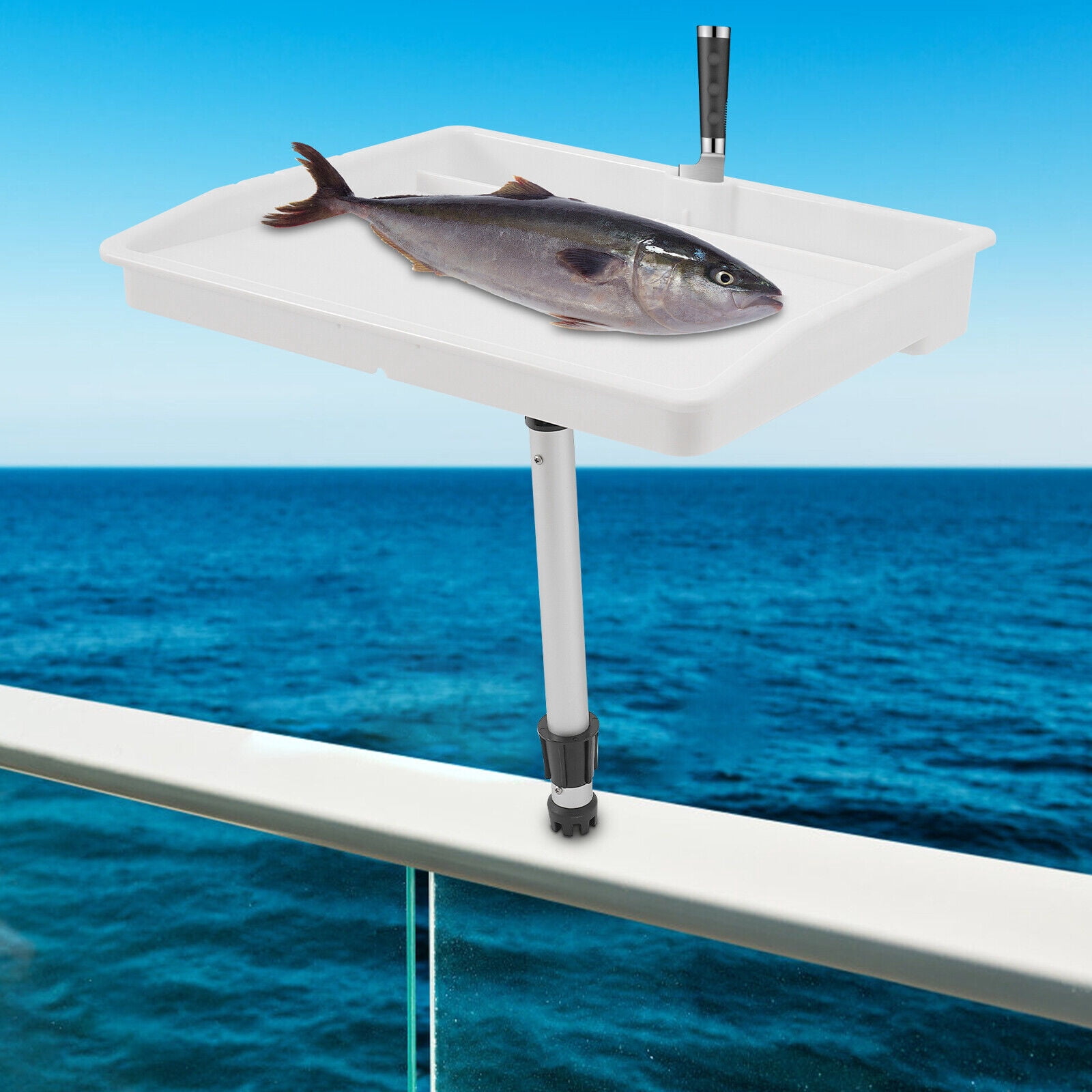 White Marine Cutting Board - Adjustable Angle Boat Table with Knife Slots & Drain Hole - Corrosion Resistant PP/Aluminum Design