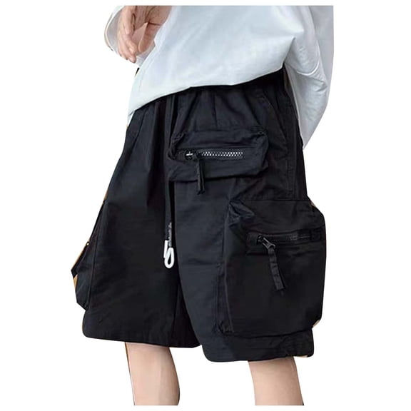 LIBRCLO Boys Cargo Shorts Size 12-13 Years Elastic Waist Thin Breathable Quick Dry Athletic Shorts with Multiple Pockets Black