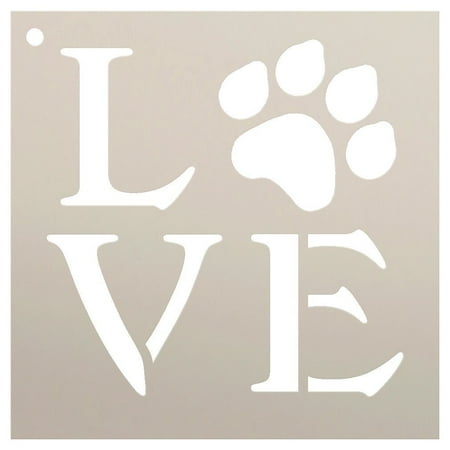love stencil by studior12 square paw print word art reusable