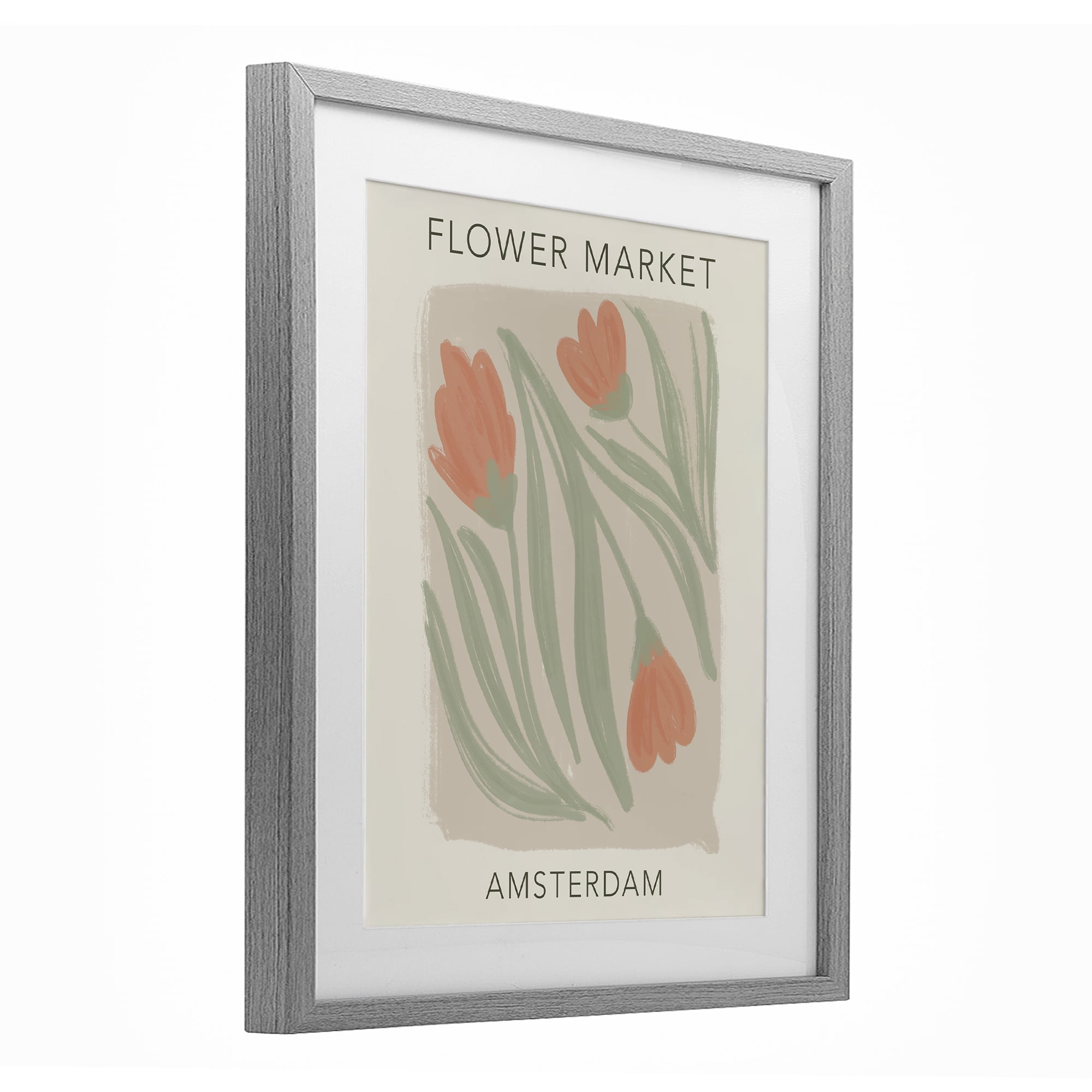 Stupell Industries Soft Amsterdam Flower Market Gray Framed Print Under Glass, design by Lucille Price