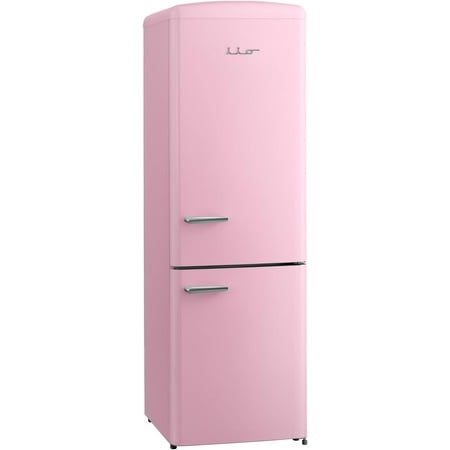 iio IRR2 12 cu. ft. Retro Refrigerator Full Size Fridge for Bedroom Bottom Freezer Chrome Handle  Frost Free  LED Multiflow 360Â° Dorm RV Office Beverage Quiet Compressor  Deep crisper drawer Pink