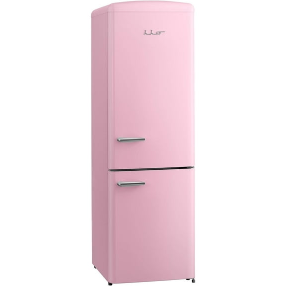 iio IRR2 12 cu. ft. Retro Refrigerator Full Size Fridge for Bedroom Bottom Freezer Chrome Handle, Frost Free, LED Multiflow 360° Dorm RV Office Beverage Quiet Compressor, Deep crisper drawer Pink