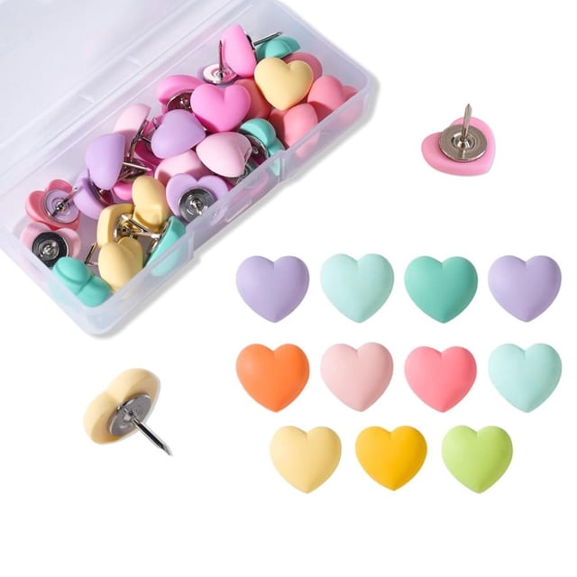 Épingles à Pousser Décoratives, Empreintes Multicolores, Épingles à Pousser en Forme de Cœur, Fixations Colorées pour Planche de Liège, Pointes Métalliques Résistantes à la Rouille, 28 Pcs Accessoires Légers de Fixation Murale Outils d'Organisation (Rose)