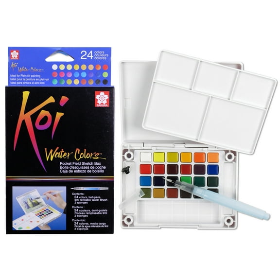 Sakura Koi 24 Watercolors Pocket Field Sketch Box Set with Water Brush