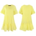 thumbnail image 3 of FANCYINN Women Ruffle Shift Dress with Pockets Bell Sleeve V Neck Loose Swing Tunic Mini Dress for Summer Light Yellow M, 3 of 5