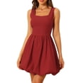 thumbnail image 2 of INSPIRE CHIC Sleeveless Puff Dress for Women's Square Neck High Waist Mini Flare Dress Red S, 2 of 5