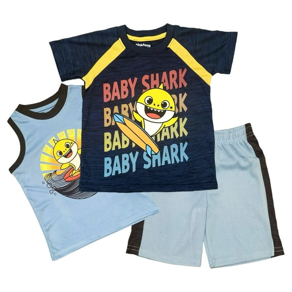Nickelodeon Baby Shark Boys' 3 Piece Short Set (Toddler/Kid), Navy, 4