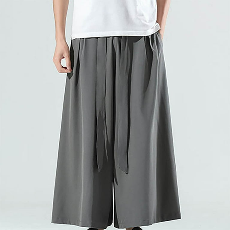 Men's Pants,Summer Thin Men'S Loose Ice Silk Big Leg Wide
