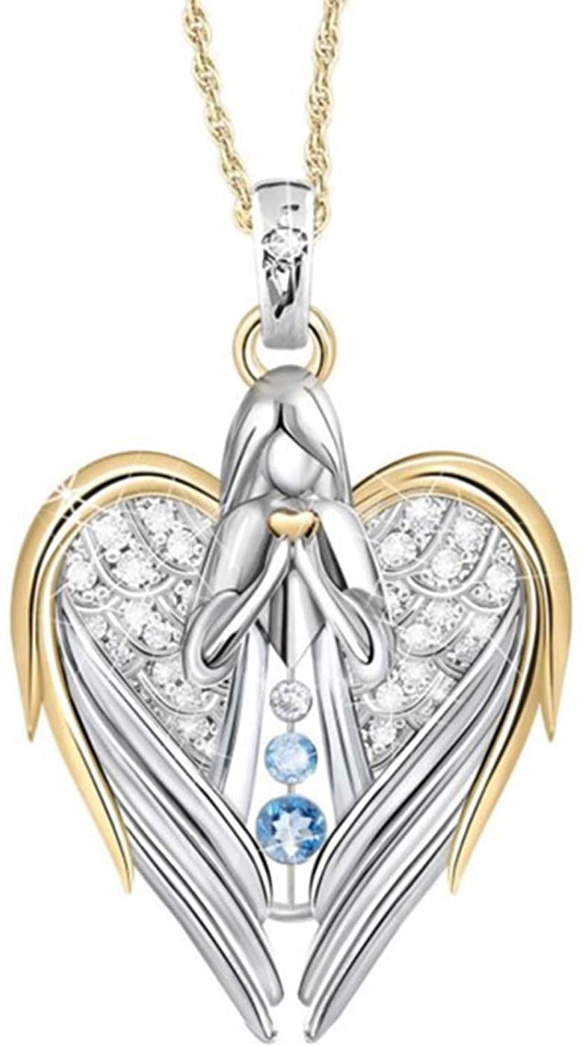 Fashion Wing of Angel Heart Crystal Pendant Necklace Women Long Chain Jewelry 
