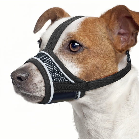 Dog Muzzles for Small Medium Large Dogs, Adjustable Breathable Mesh Dog Mouth Cover with Reflective Strips, Prevent Biting Barking Chewing, Allow Drinking Eating(XS)