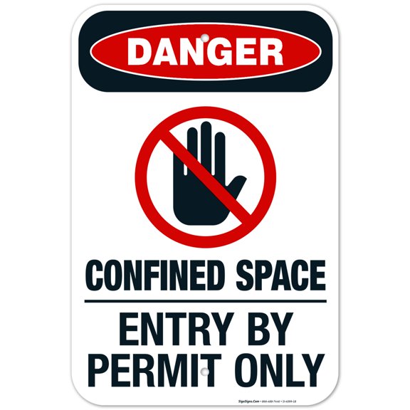 Confined Space Entry By Permit Only Sign, OSHA Danger Sign, 12x18 Aluminum