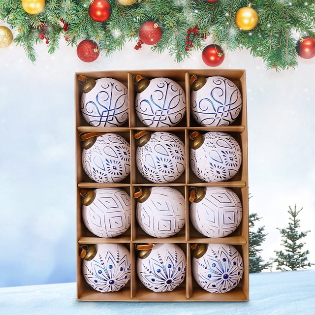 12PCS Christmas Ball Ornaments Set | Plastic Holiday Tree Decorations | Assorted Sizes and Styles | Easy Hang Strings | Multi-Purpose for Trees Wreaths Garlands Party Decor