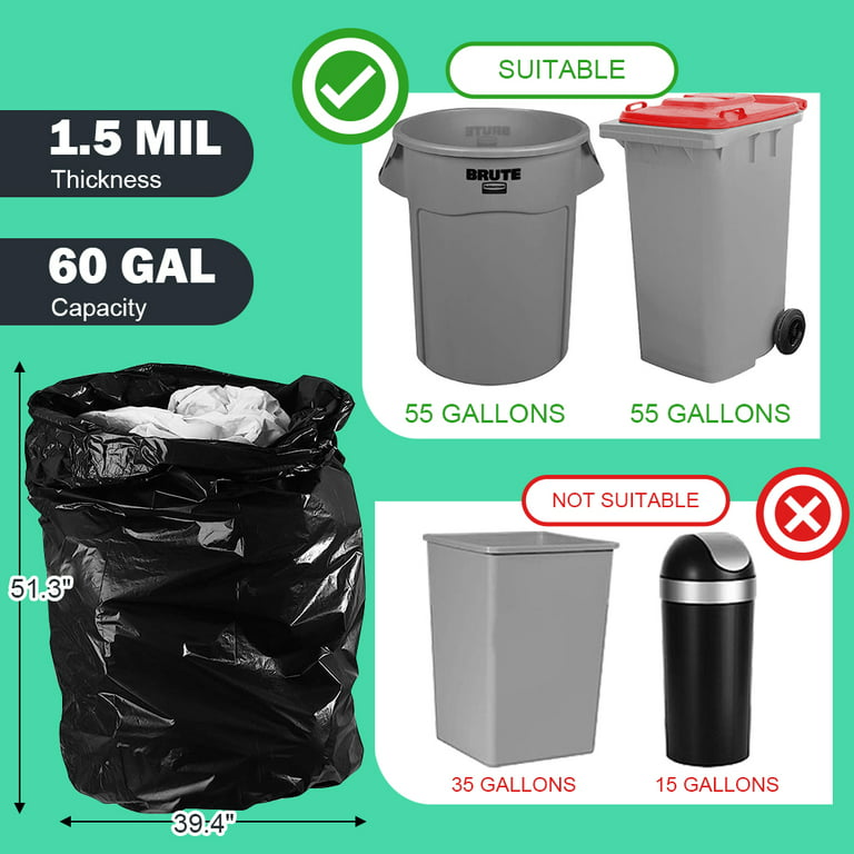 55 Gallon Trash Bags, 35 x 55” Large Industrial Black Trash Bags (50 COUNT)
