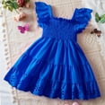 thumbnail image 4 of MeetoTime Girls Summer Dress Flying Sleeve Square Neck Solid Color Hollow Out Hem Dresses 1-6 Years Baby Clothes, 4 of 4