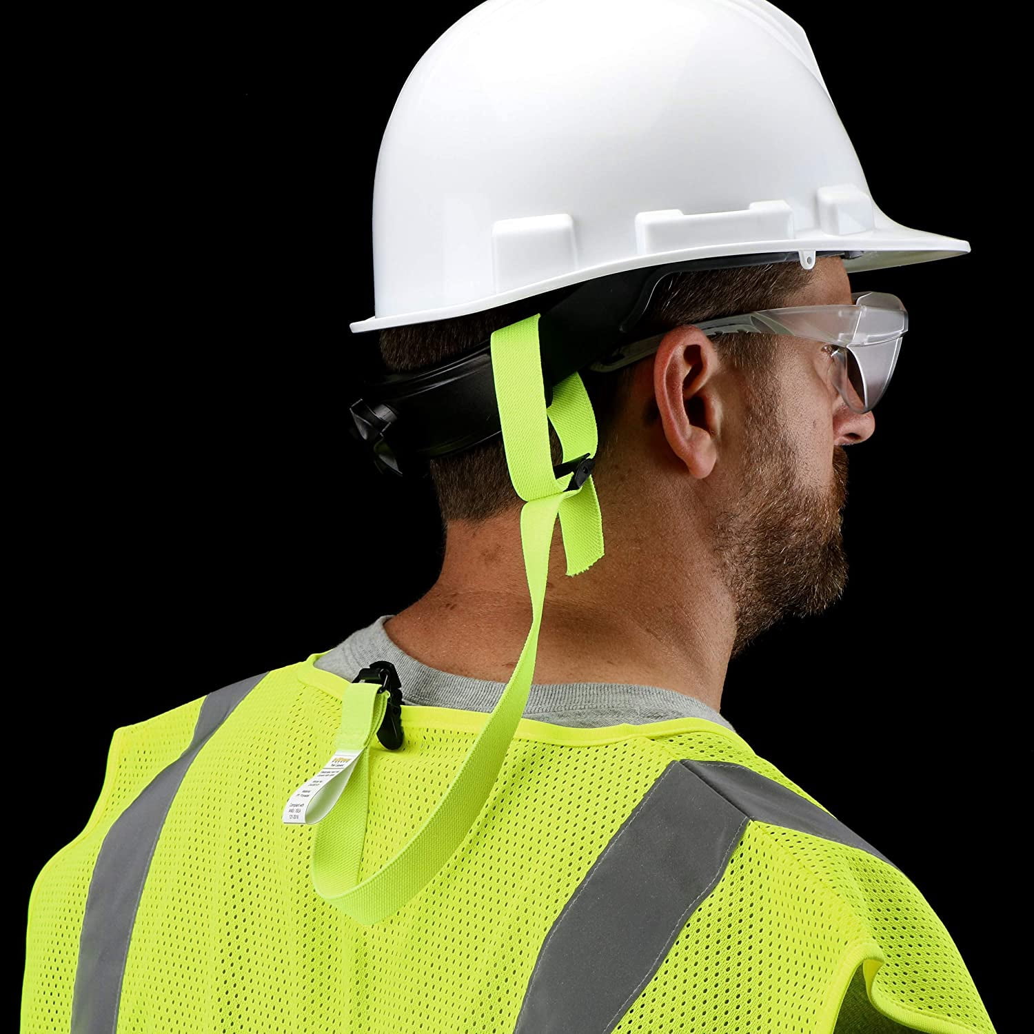 12 Pack Of Hi-Vis Green Elasticated Hard Hat Safety Lanyard With Clamp