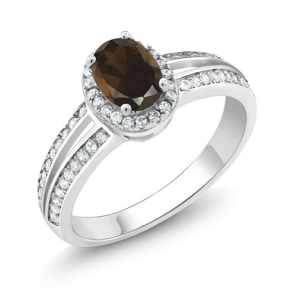 Gem Stone King 925 Sterling Silver Brown Smoky Quartz Ring for Women (1.35 Cttw, Oval 7X5MM, Gemstone Birthstone, Size 9)