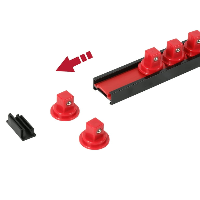 TRUSCO Aluminum Socket Holder - Magnet Type For 9.5mm Sockets, 10 Inserts, 13.4 Inches Long, 360° Rotating Clip