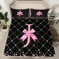 thumbnail image 2 of Manfei Initial J Letter Twin Sheet Sets for Girls, Cartoon Stripes Bow-tie Twin Fitted Sheet, Princess Bow Flat Sheet, Lightweight Room Decor, 3-Piece, 2 of 7