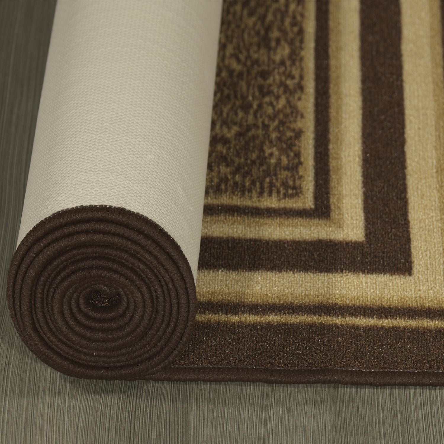 Ottomanson Ottohome Collection Non-Slip Rubberback Bordered Design Indoor Area Runner Rug, Brown