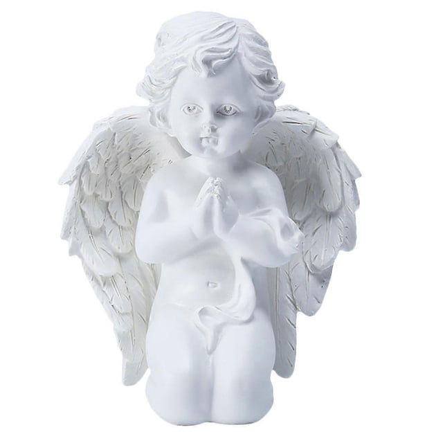 1Pc Resin Angel Adornment Church Desktop Ornament Angel Statue Decor (White)