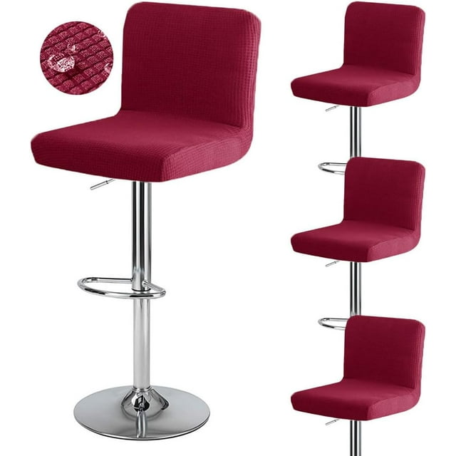 HUGFEGWE Bar Stool Cover with Back Waterproof Set of 4 Jaquard Dining Room Square Swivel Barstool Chair Slipcover for Counter Height Mid Low Back Chair Protector AZ824-12565