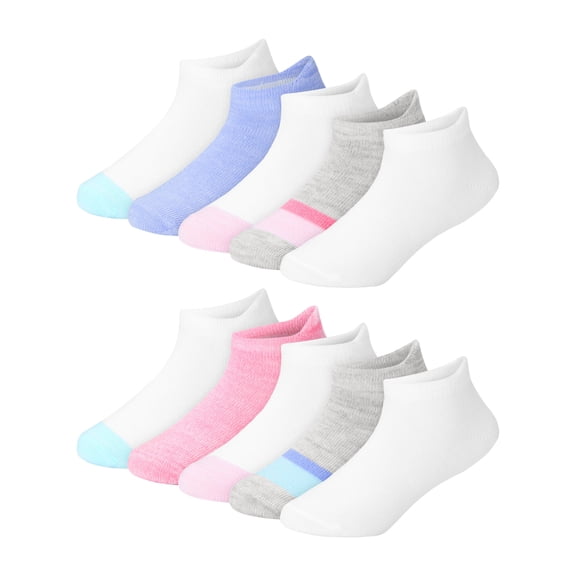 Hanes Girls No-Show Socks Value Pack, 10-Pack, Socks with Heel Shield for Infant and Toddler Girls