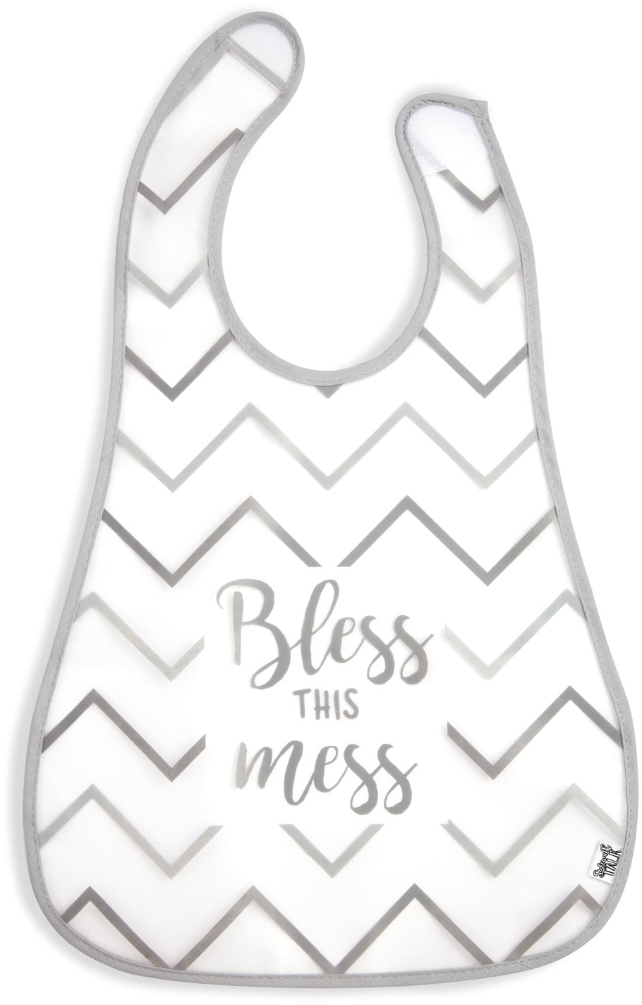 Pavilion - Bless this Mess Gray Chevron Opaque Waterproof Bib Velcro Closure