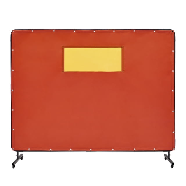 VEVOR Écran de Soudage avec Cadre, Rideaux de Soudage 6 Pieds x 8 Pieds, Écran de Protection en Vinyle Résistant aux Flammes avec 4 Roues Pivotantes (2 Verrouillables) & Fenêtre Transparente pour Atelier/industriel, Rouge