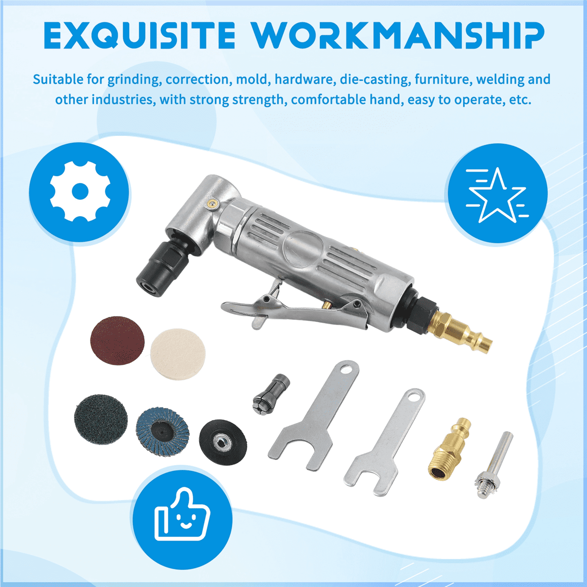 HOT! 1/4 inch Air Angle Die Grinder 90 Degree Pneumatic Grinding Machine Cut Polisher Mill Engraving Tools Set With Spanner Wrench