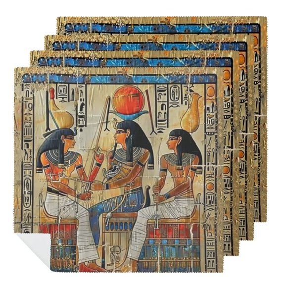 Qinduosi Ancient Egyptian Mural Cloth Napkins, Dinner Napkins Washable Reusable Polyester Table Napkins for Parties, Weddings and Dinners 2 PCS