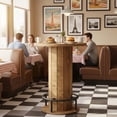 thumbnail image 7 of Finmind Black Round Bar Height Dining Table, Wood Strip Base with Footrest for Home Commercial Space, 7 of 7