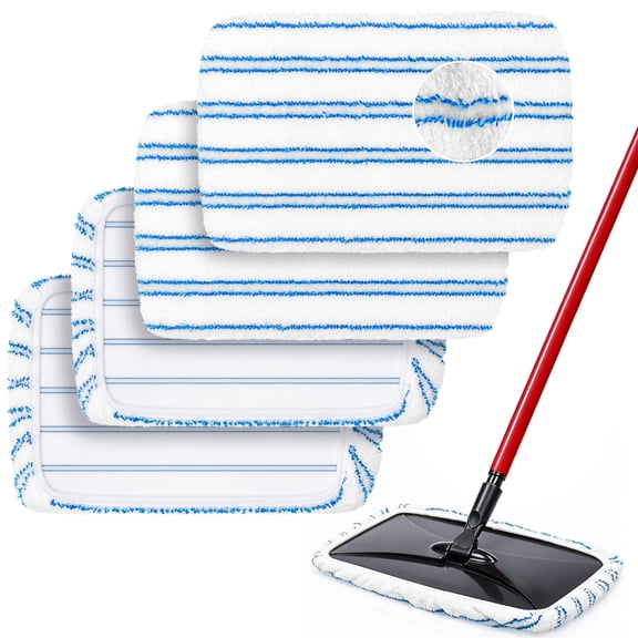 ZenClean Reusable Microfiber Mop Pads 3 Pack Compatible with H2prO Flat Mop System for Wet & Dry Floor Cleaning (White)