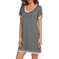 thumbnail image 2 of Night Shirts Short Sleeve V Neck Colour Blocking Casual Comfortable Pajamas for Women Grey L, 2 of 6