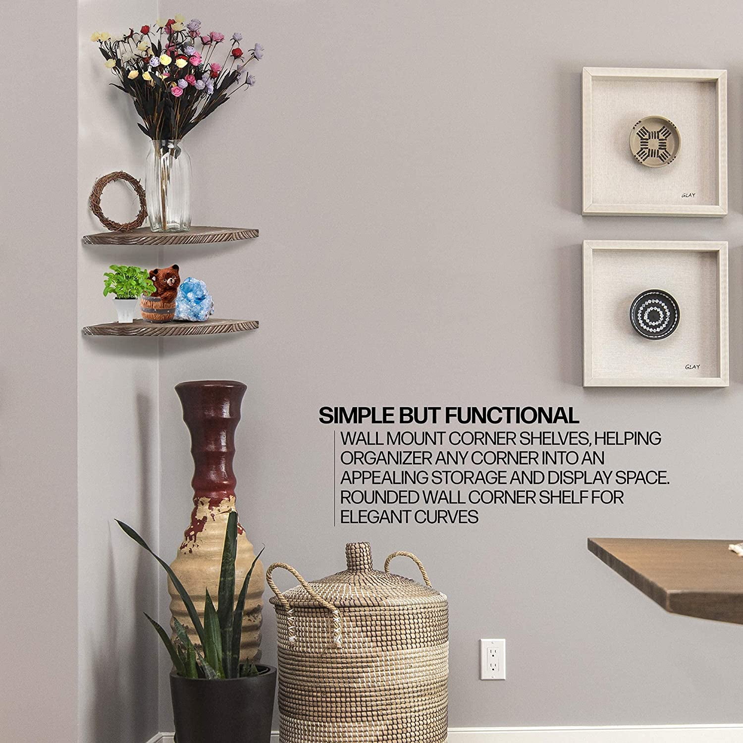 Rustic Finish Floating Shelves for Wall Solid Wood Wall Hanging Shelves Small Corner Shelf 4 Tier Set