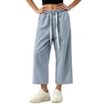 thumbnail image 4 of Hueook Straight Leg Jeans for Women Drawstring Elastic Waist Denim Pants with Pockets Casual XL, 4 of 5
