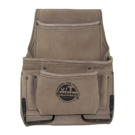 

GRAINTEX 9 Pocket Nail & Tool Pouch Beige Color Suede Leather for Constructors Electricians Plumbers Handymen