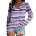 thumbnail image 2 of Fznquz Purple Womens Blouses Casual Loose Fit V Neck T Shirt Striped Long Sleeve Women Clothes, 2 of 5