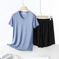 thumbnail image 2 of Modal Pajama Set For Women - Cooling Short Sleeve V-Neck Top with Matching Shorts | Relaxed Fit Solid Color Lounge wear with Delicate Lace Trim, 2 of 6