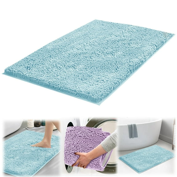 Ngheia Up To 65% Off Aqua Blue, 24X16In Silky Soft Bathroom Rugs Non Absorbent Cotton Mats Thick Toilet Area Rugs for Bathroom Shower & Machine Washable Entrance Mats, 1 Carpet