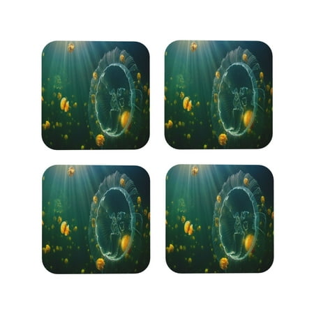 

Tideii Jelly Fish for Leather Coasters 4 Pieces Anti-fouling and Anti-scalding Decorative Coasters Suitable for Restaurants Kitchens Coffee Shops-Square