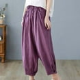 thumbnail image 4 of up to 60% off Gifts Usmixi Elastic Waist Pants for Women Casual Solid Drawstring Loose Baggy Straight Trousers Soft Cotton Linen Pocket Long Pants Purple l, 4 of 7