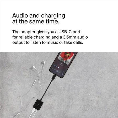 Belkin - 3.5mm Audio & USB-C Adaptor - Fast Charge Compatible USB-C Audio Adaptor for iPad Pro, Galaxy, Pixel, OnePlus & More - Black