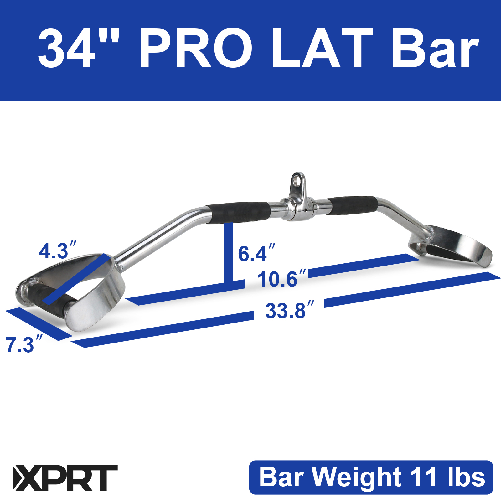 XPRT Fitness 34’’ PRO LAT Pulldown Cable Machine Attachment Overhand Grip Bar, Solid Chromed Steel